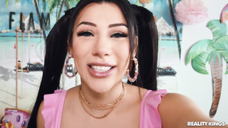 Pigtailed Bimbo Slut In Minipool Has Huge Fake Titties
