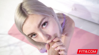 Fit18 - Eva Elfie - Skinny Big Tits Blonde Russian Teen Fucks In Yoga Pants On PORNCOMP