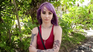 Purple-Haired Punk Squirts On A Big Bobby
