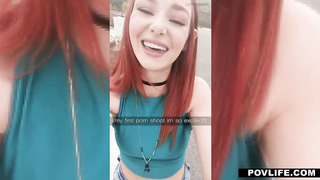 Big Eyed Ginger Lacy Gags On Cock POV