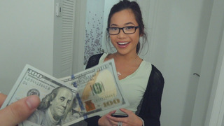 Money Makes Nerdy Girl Smile & Gobble!