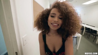 Curly Haired Black Beauty Slobbers A Big Cock