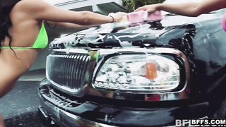 Bikini Car Wash Sluts Are Cleaning His Cock Too