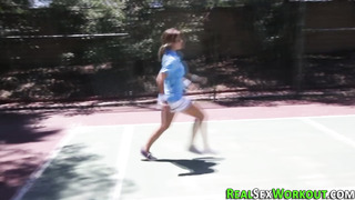 Teen Chick Works Out Playing Tennis & Sucking Cock
