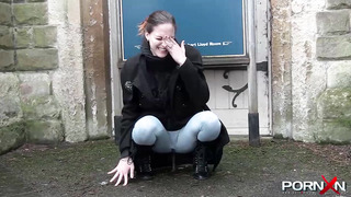 Cute Girl In Public Ate Out Until She Pees