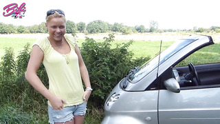 German Blonde Gets A Cum Load On A Field Road