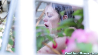 Hot Girl In An Outdoor Shower Sucking Cock