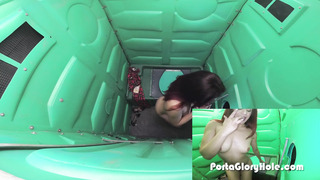 Chick With Red Hair Sucks Dicks At A Porta Potty