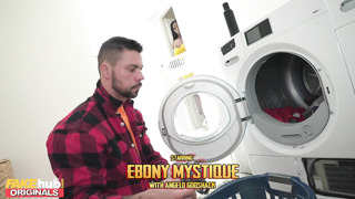Fakehub - Ebony Mystique Gives Her Housemate Sloppy Wet Blowjob Before Hardcore Fucking In The Basement Washing Room
