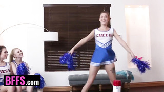 Slutty Cheerleaders Megan Sage, Lily Rader & Riley Mae Fuck Their Perv Coach Hardcore - BFFS