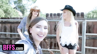 Thick Cowgirls Gracie Green, Layla Love And Ashley Lane Bounce Their Juicy Twats On One Cock - BFFS