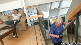 Hot Blonde Granny Pleases Lucky Guy For Help