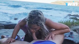 Dirty dame deep-throats man sausage in public - magnificent hardcore blowjob!