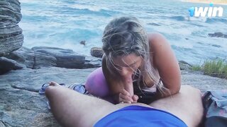 Dirty dame deep-throats man sausage in public - magnificent hardcore blowjob!